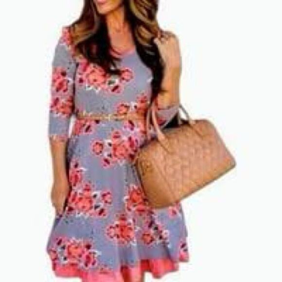 MATILDA JANE Marzipan Rose Fit & Flare Pink / Grey Dress Size Medium - Picture 3 of 15